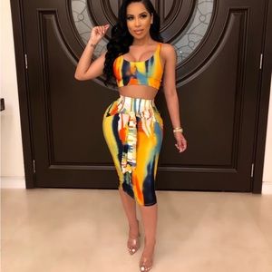 XL Tie Dye Print 2 piece skirt and halter top set